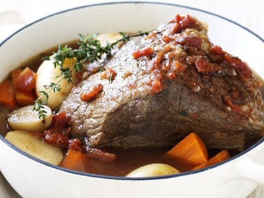 Slow cooker beef pot roast.