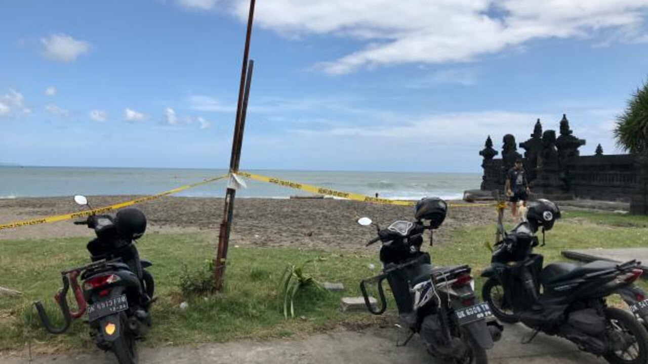 Security tape across the entry to Echo Beach, Bali. Picture: Penny Watson