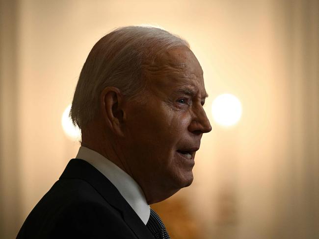 US President Joe Biden speaks about the situation in the Middle East, in the State Dining Room of the White House on May 31, 2024. Biden also commented that it is 'dangerous' for Donald Trump to claim that Trump's recent guitly verdict was rigged. (Photo by Brendan SMIALOWSKI / AFP)