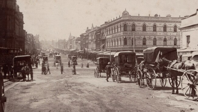 Bourke St in the late 19th Century, where Charles Marks and Edward Feeney had their photos taken before the Treasury Gardens shooting. Picture: State Library of Victoria