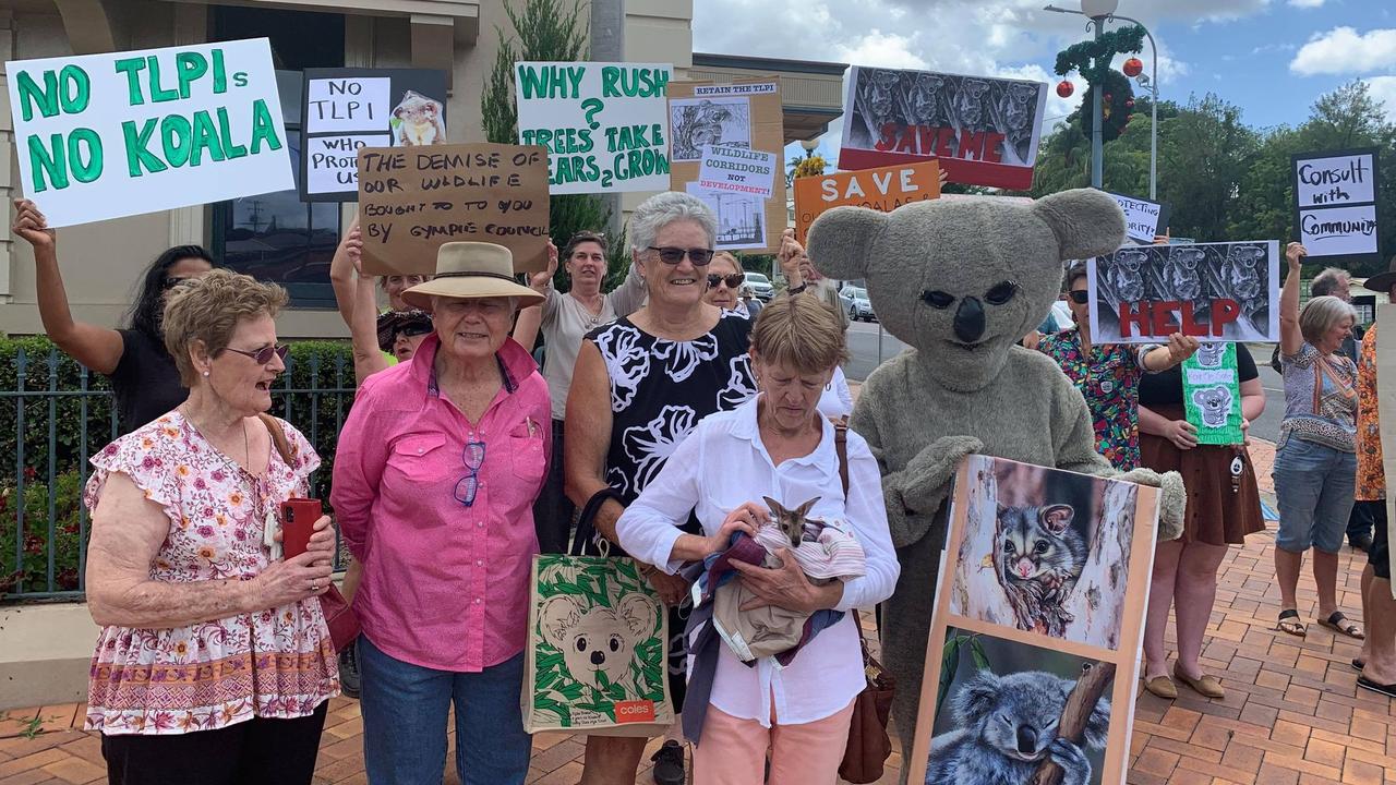 The removal of environment protections in December 2020 sparked protests outside Gympie Town Hall. Pictures: Kristen Camp