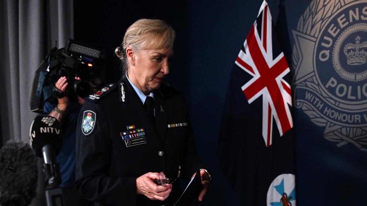 Katarina Carroll announces she is resigning as Queensland’s police commissioner. Picture: Dan Peled