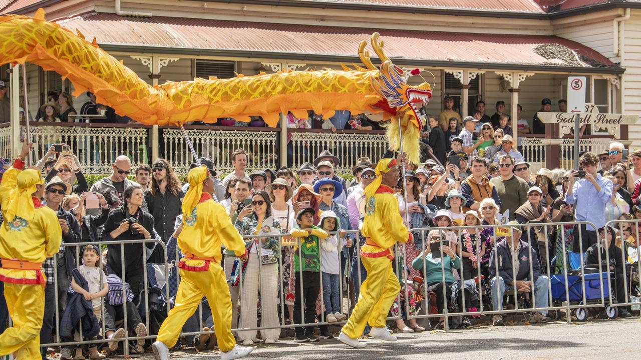 The Falun Dafa dragon in the Grand Central Floral Parade. Saturday, September 17, 2022. Picture: Nev Madsen.