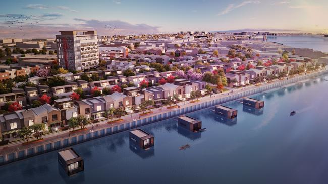 Concept shot of the floating water suites that will be part of the new MH Hotel development in Port Adelaide. Picture: Supplied