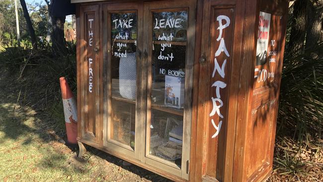 The Free Pantry on Thursday, outside the Church on The Hill at 280 Powderworks Rd, Ingleside, that was set up by cafe owner Melinda Chiew. Picture: Jim O’Rourke