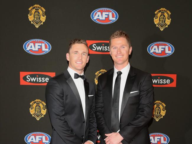 Joel Selwood and Troy Selwood on the red carpet at the 2014 Brownlow Medal. Picture: Alex Coppel