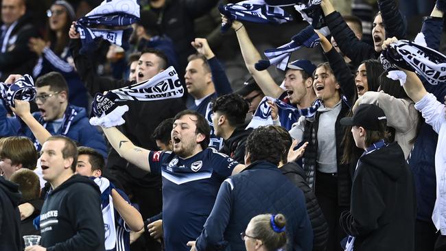 Melbourne Victory fans show their support during a match against Western Sydney Wanderers. Picture: Quinn Rooney/Getty Images