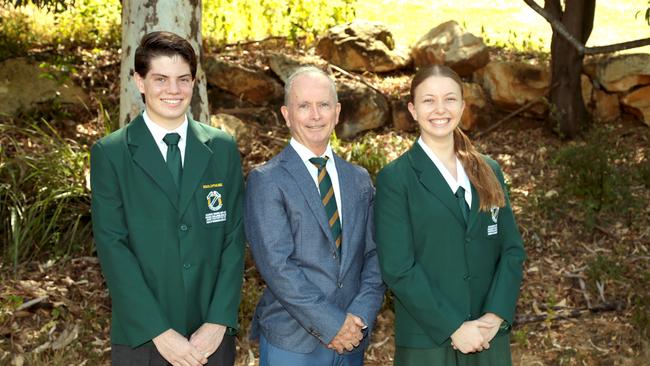 Cavendish Road State High School captains Ben and Megan with executive principal Richard Usher. Photo – contributed.