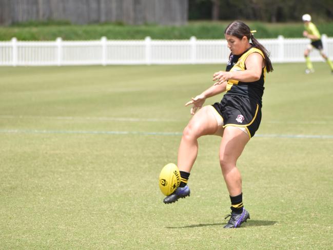 Macey Ronald in the Bakers Creek Tigers v Mackay City Hawks womens AFL grand final at Magpies Sporting Club, Mackay, September 11, 2021. Picture: Matthew Forrest
