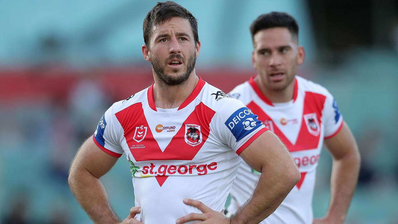 WOLLONGONG, AUSTRALIA - SEPTEMBER 12: Ben Hunt of the Dragons reacts after losing the round 18 NRL match between the St George Illawarra Dragons and the Canberra Raiders at WIN Stadium on September 12, 2020 in Wollongong, Australia. (Photo by Matt King/Getty Images)