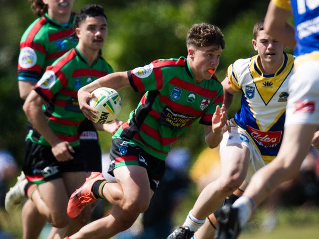 Riley Loughland runs the ball for Bilambil in the NRRRL U18s Grand Final. Photo: Elise Derwin