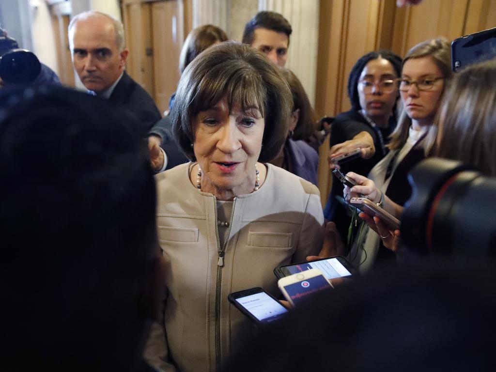 Susan Collins, a Republican from Maine, angered many by voting in favour of Kavanaugh’s appointment to the Supreme Court. Picture: AP