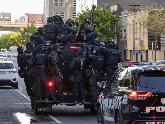 Police descend on the city. Picture: Jason Edwards