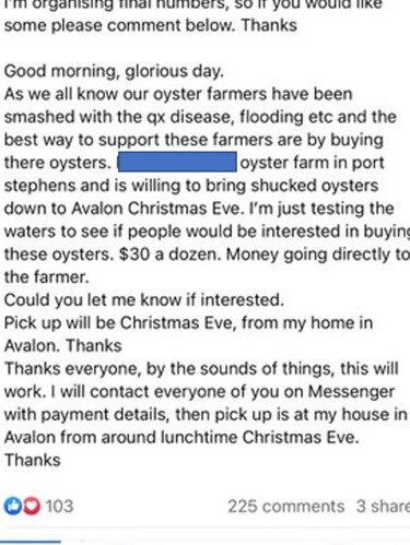 She claimed all the money would be going to the oyster farmers. Picture: Supplied