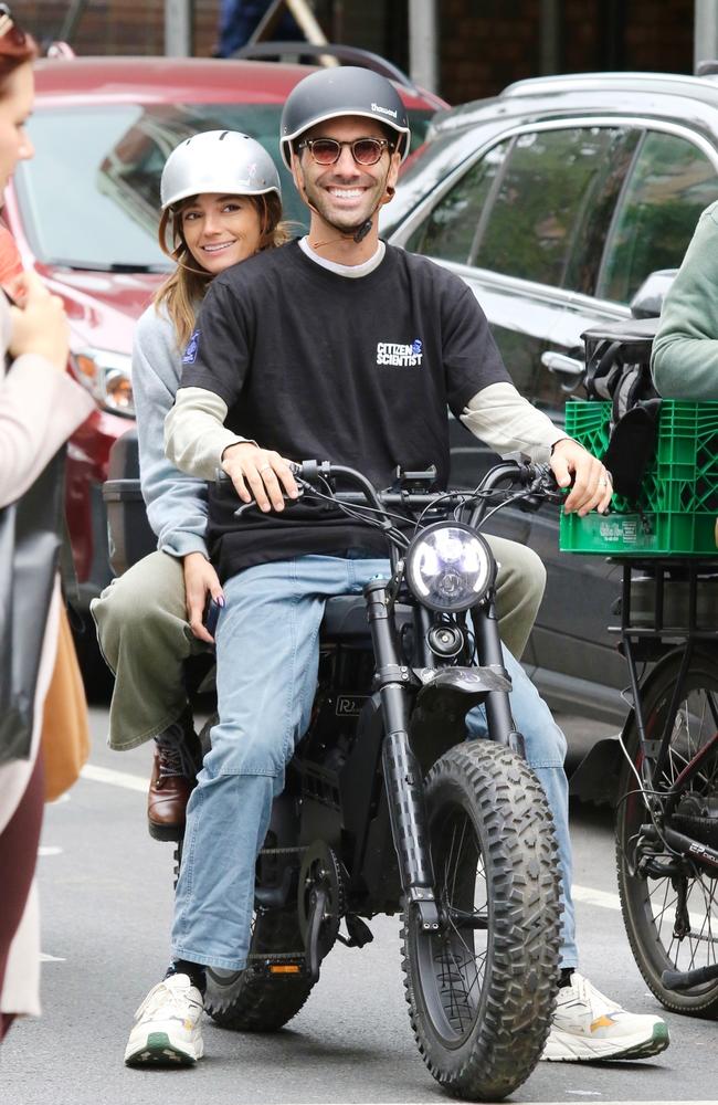 Catsfish star Nev Schulman was spotted riding his electric bike after only recently recovering from breaking his neck in August this year. Picture: BrosNYC/Backgrid