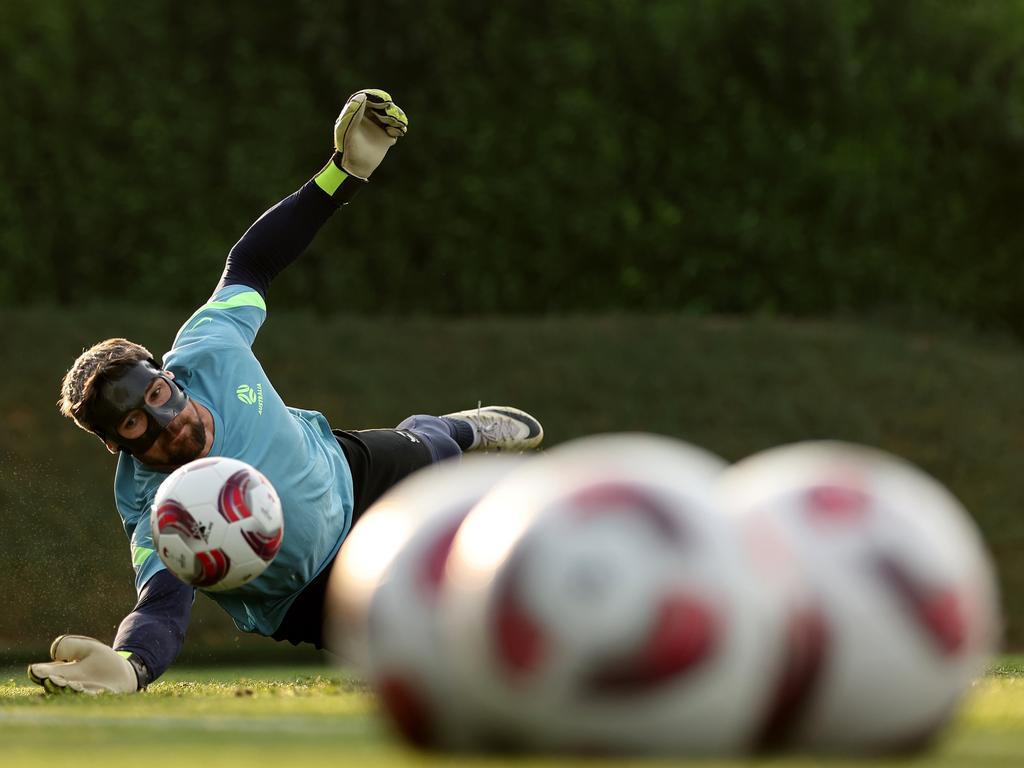 Socceroos goalkeeper and captain Mat Ryan has been working hard on the training paddock at the Asian Cup. Picture: Robert Cianflone/Getty Images