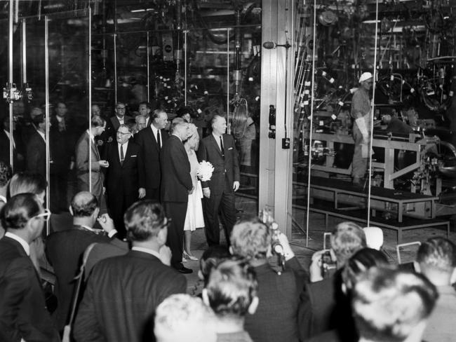 Queen Elizabeth II at General Motors Holden factory in 1963.