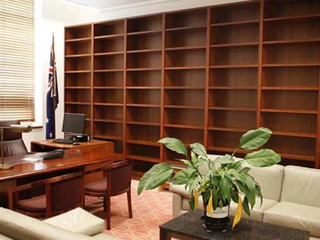 One of former Attorney-General George Brandis's expensive bookshelves in Parliament House. Pictured is a $7000 bookcase that was too big to be moved from the Deputy Leader of the Opposition in the Senate's office to the Leader of the Government in the Senate office. Brandis bought a new book case (not pictured) with $15,442 of taxpayer money.