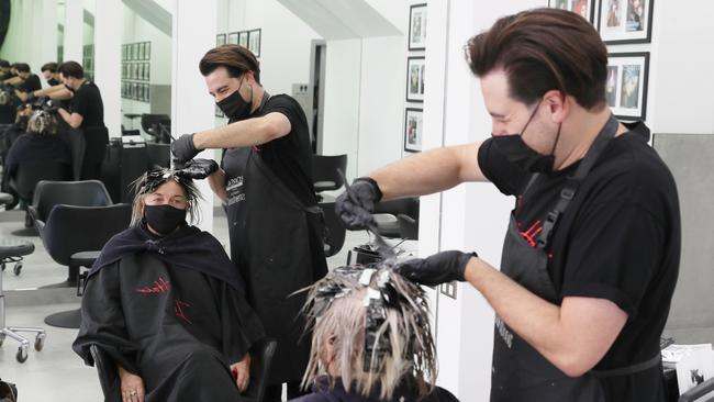 Ibiza hair salon in Albert Park with Adrian Rotolo cuts the hair of Izabella Musiapowicz. Picture: NCA NewsWire / David Crosling.