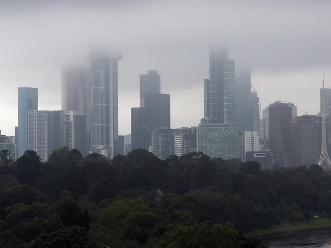 Property Developer Caydon ran a tour of the Nylex Clock redevelopment in Cremorne. Melbourne skyline as the weather closes in. Picture: Alex Coppel.