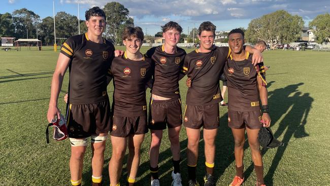 Padua First XV boys after the win - Ross, Walsh, Humphrys, Tozer and Solien.