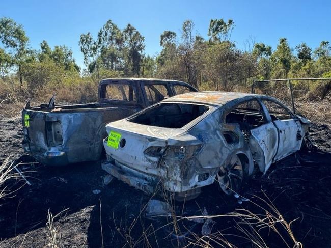 Aftermath of two vehicles being torched at North Shore Boulevard. Picture: Supplied.