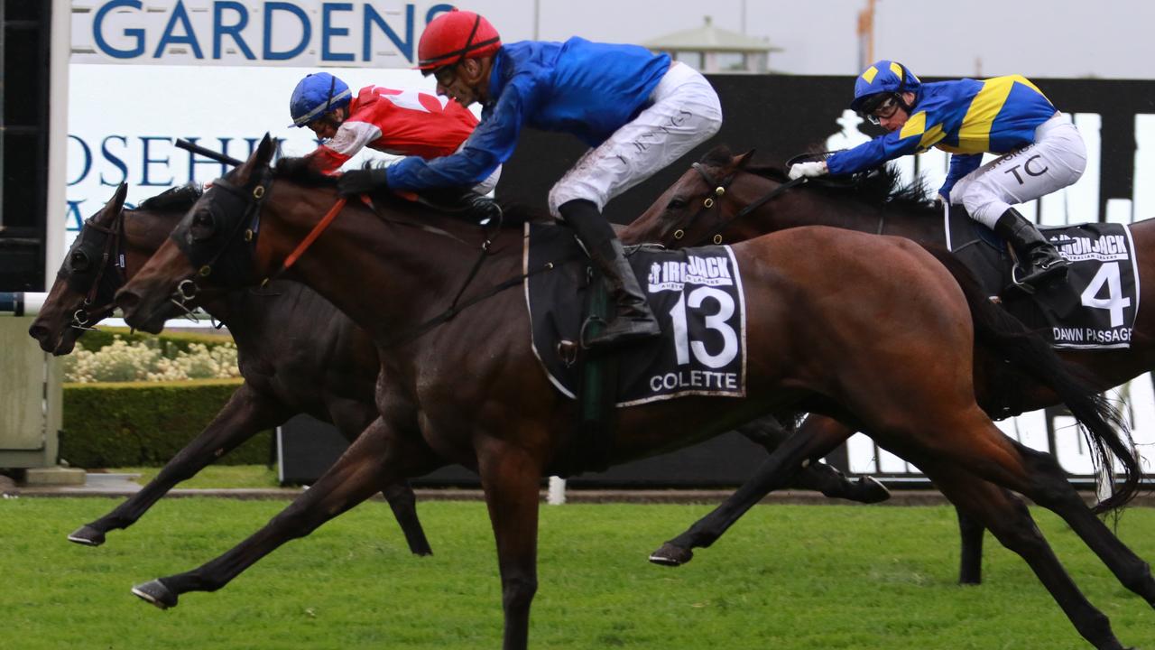 Icebath (red, blue cap, inside) was narrowly beaten by Colette in the Golden Eagle last year. Picture: Grant Guy