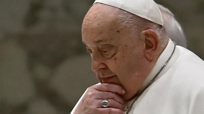 (FILES) Pope Francis attends the weekly general audience at Paul-VI hall in The Vatican, on February 12, 2025. (Photo by Filippo MONTEFORTE / AFP)