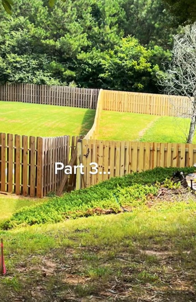 A grass scar line shows just how much land the neighbour had ‘acquired’ with the fence they put up. Picture: @unbewreathable / TikTok