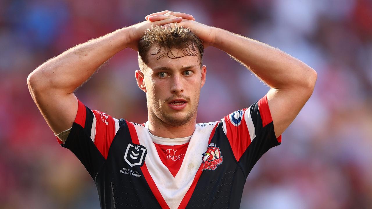 BRISBANE, AUSTRALIA - MARCH 05: Sam Walker of the Roosters looks on during the round one NRL match between the Dolphins and Sydney Roosters at Suncorp Stadium on March 05, 2023 in Brisbane, Australia. (Photo by Chris Hyde/Getty Images)