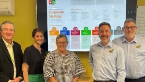 New CEO Peter Dowling (far right) at the recent launch of CHDC's Corporate Strategy, with (left to right) Board Chair Kerry Hayes; and Board Directors Bronwyn Roberts, Christine Rolfe and CiarÃ¡n Hallinan.