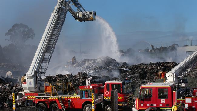 Firefighters fight the Coolaroo recycling plant fire in 2017. Picture: David Crosling