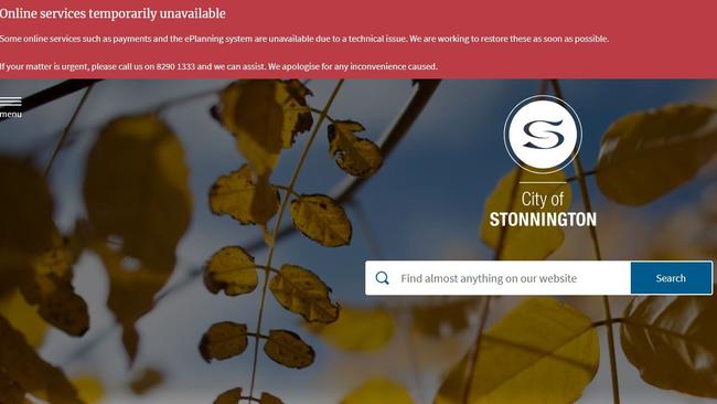 A screenshot of Stonnington Council's website advising of services being offline on Monday, August 30.