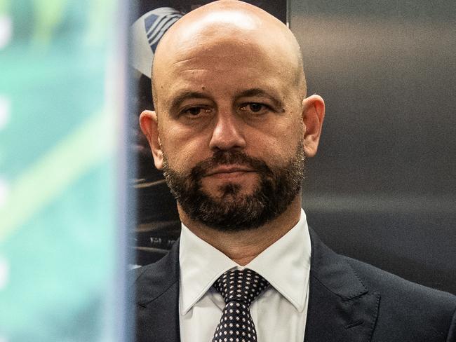 National Rugby League Chief Executive Officer Todd Greenberg leaving after a press conference at Rugby League Central in Sydney, Monday, March 23, 2020. (AAP Image/James Gourley) NO ARCHIVING