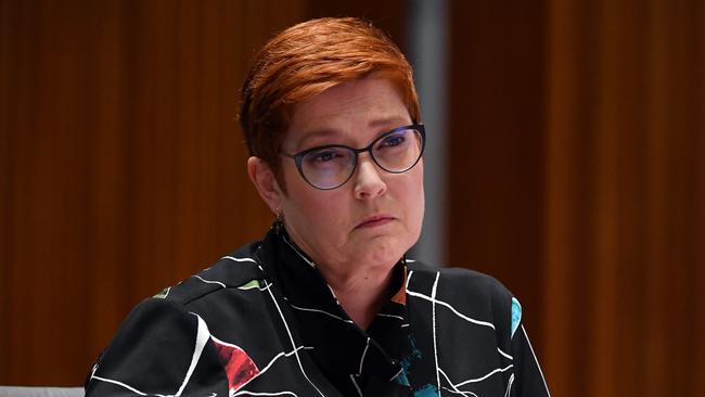 CANBERRA, AUSTRALIA - MARCH 25: Senator Marise Payne during an appearance at Foreign Affairs, Defence and Trade Legislation Committee at Parliament House on March 25, 2021 in Canberra, Australia.  (Photo by Sam Mooy/Getty Images)