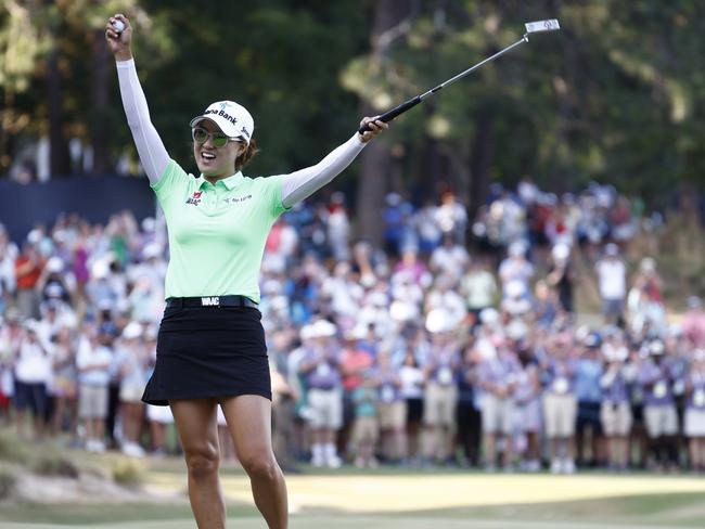 SOUTHERN PINES, NORTH CAROLINA - JUNE 05: Minjee Lee of Australia reacts after winning the 77th U.S. Women's Open at Pine Needles Lodge and Golf Club on June 05, 2022 in Southern Pines, North Carolina. (Photo by Jared C. Tilton/Getty Images) *** BESTPIX ***