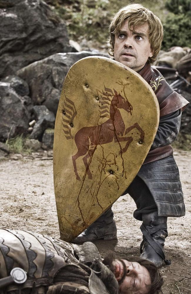 Peter Dinklage as character 'Tyrion Lannister' in scene from TV program 'Game of Thrones'.