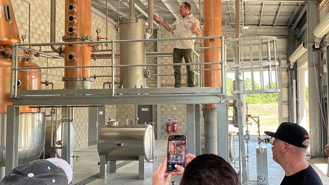 North Queensland Burdekin Distillery CEO Tim Lamb shows the new frilli-still that has been installed on the site at the foot of Mount Elliot. Picture: Chris Burns