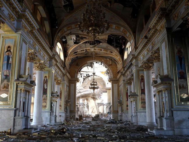 A July 23 photo reveals the damage to the Transfiguration Cathedral in Odessa, Ukraine, after a Russian missile strike. Picture: Oleksandr Gimanov / AFP