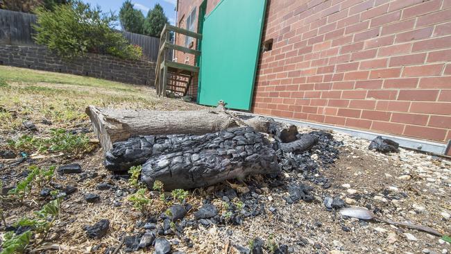 Remnants of a fire outside the Scout hall. Picture: Rob Leeson.