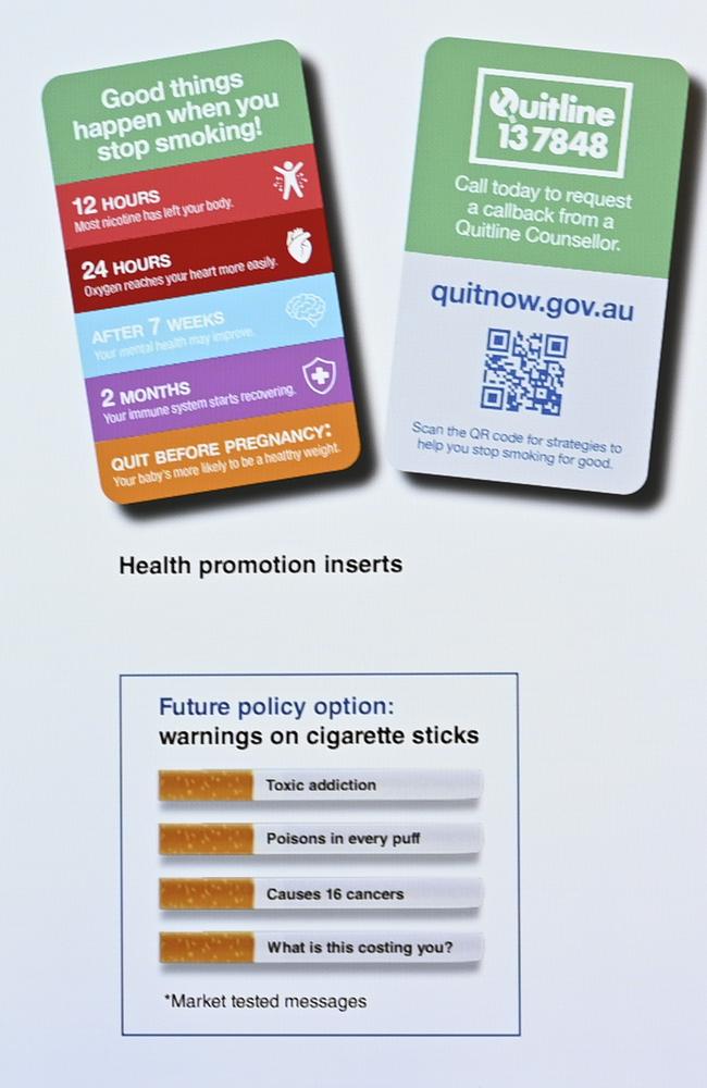 Warnings on individual cigarettes are also on the table. Picture: NCA NewsWire / Martin Ollman