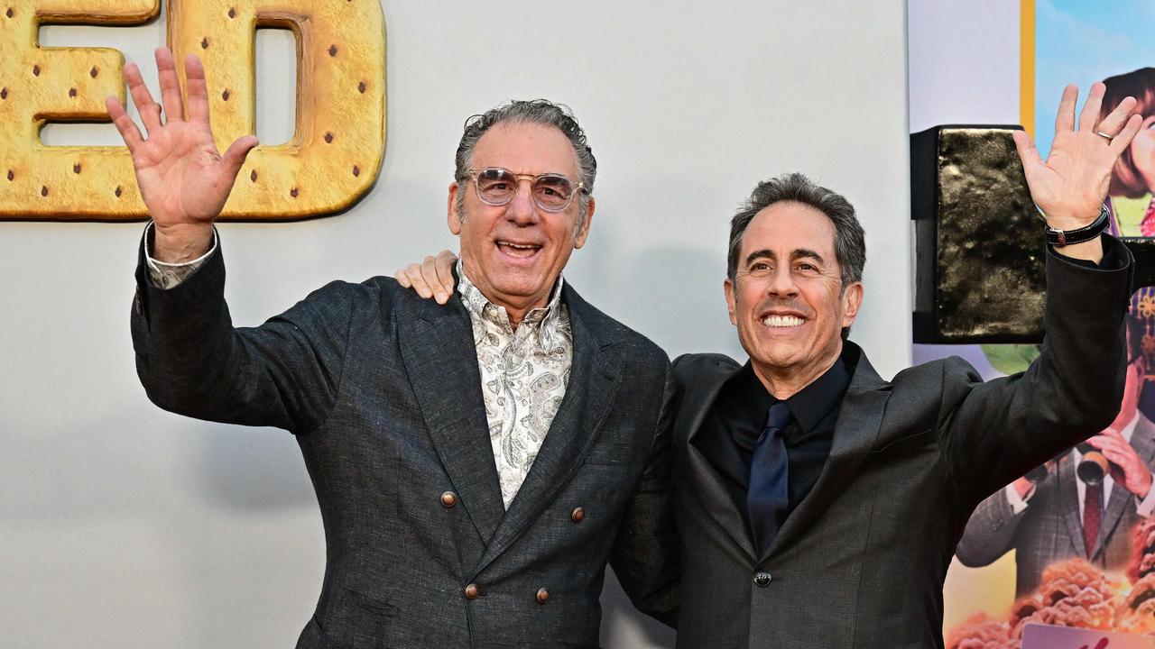 Seinfeld (R) had a rare reunion with Kramer himself, Michael Richards, at the film’s premiere. Picture: AFP