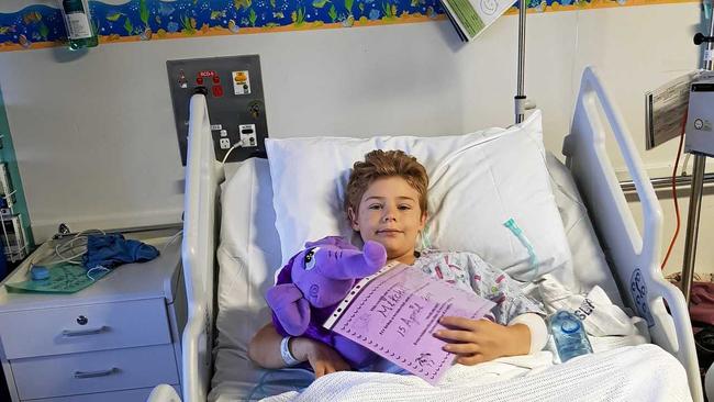 BRAVE BOY: Mitch, 9, is recovering in the Lady Cilento Hospital in Brisbane after his right foot was ripped from the bone in a horrific farming accident. Picture: Sharon Watts