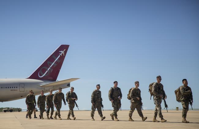 US Marines with the Aviation Combat Element arrive at the Royal Australian Air Force base for the upcoming Marine Rotational Force Picture: Sgt. Jordan E. Gilbert