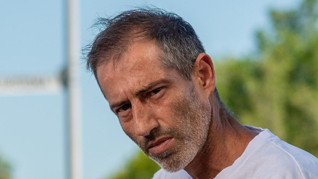 Nikola Karpathios appeared in Darwin Local Court on Thursday over accusations he assaulted an officer during an anti-mandate, anti-vaccine protest. Picture: Che Chorley