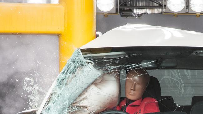 A pole test shows the value of side airbags. Picture: Supplied