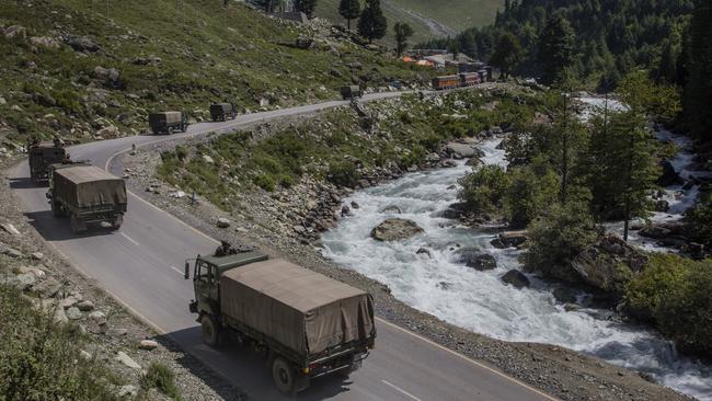 A convoy of Indian army trucks near Kashmir. Picture: Getty Images