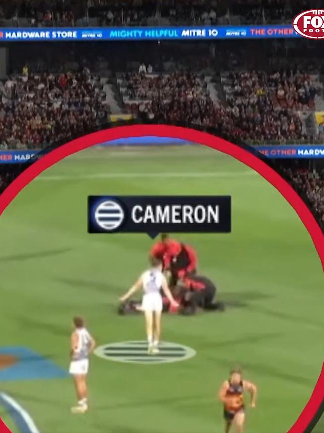 Jeremy Cameron got the pitch invader with a beauty. Photo: Fox Footy.