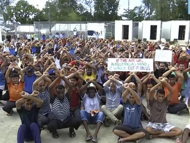 Asylum seekers protesting the closure of their detention centre on Manus Island. Picture: ABC via AP