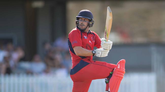 East Torrens' Jake Lehmann in action. Lehmann dominated with the bat for the Reds on Saturday.